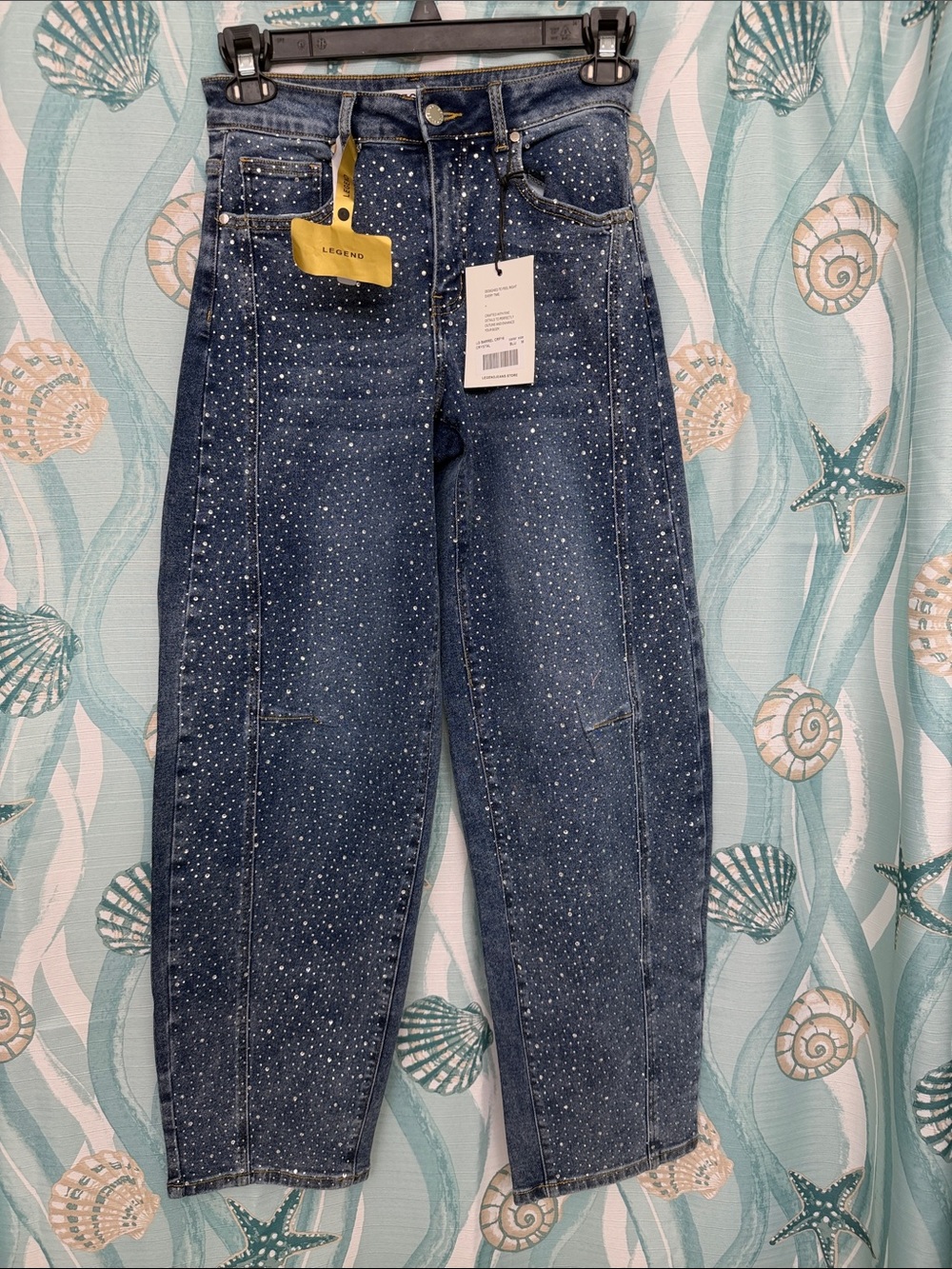Legend Women's Sparkle Boyfriend Jeans in Dark Blue